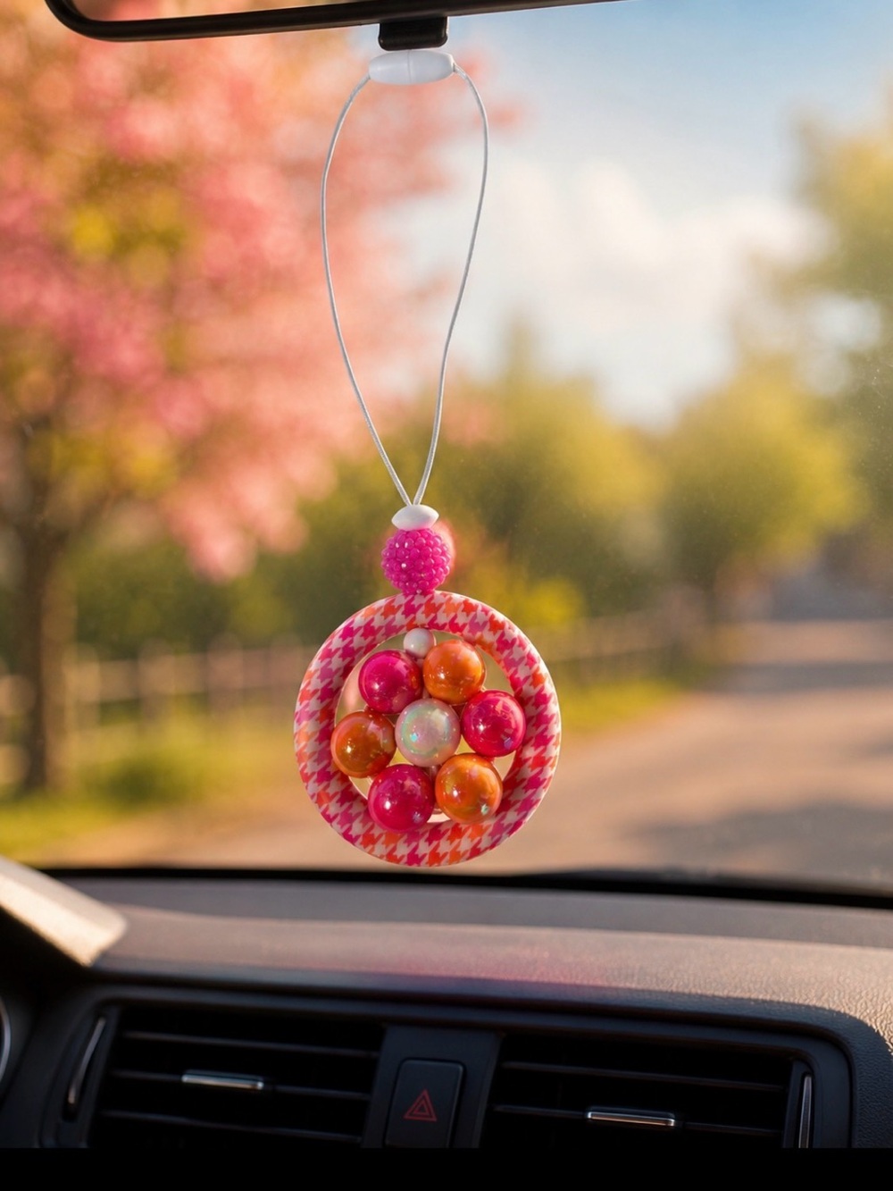 Handmade Pink & Orange Beaded Hanging Car Charm